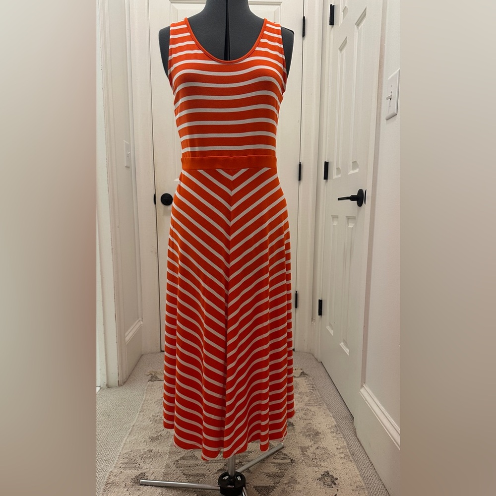 Boden Orange-red Striped Sleeveless Maxi Dress, sz 8L